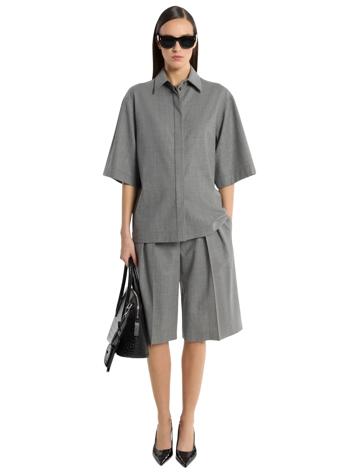 Stretch Wool Camp Shirt in Grey
