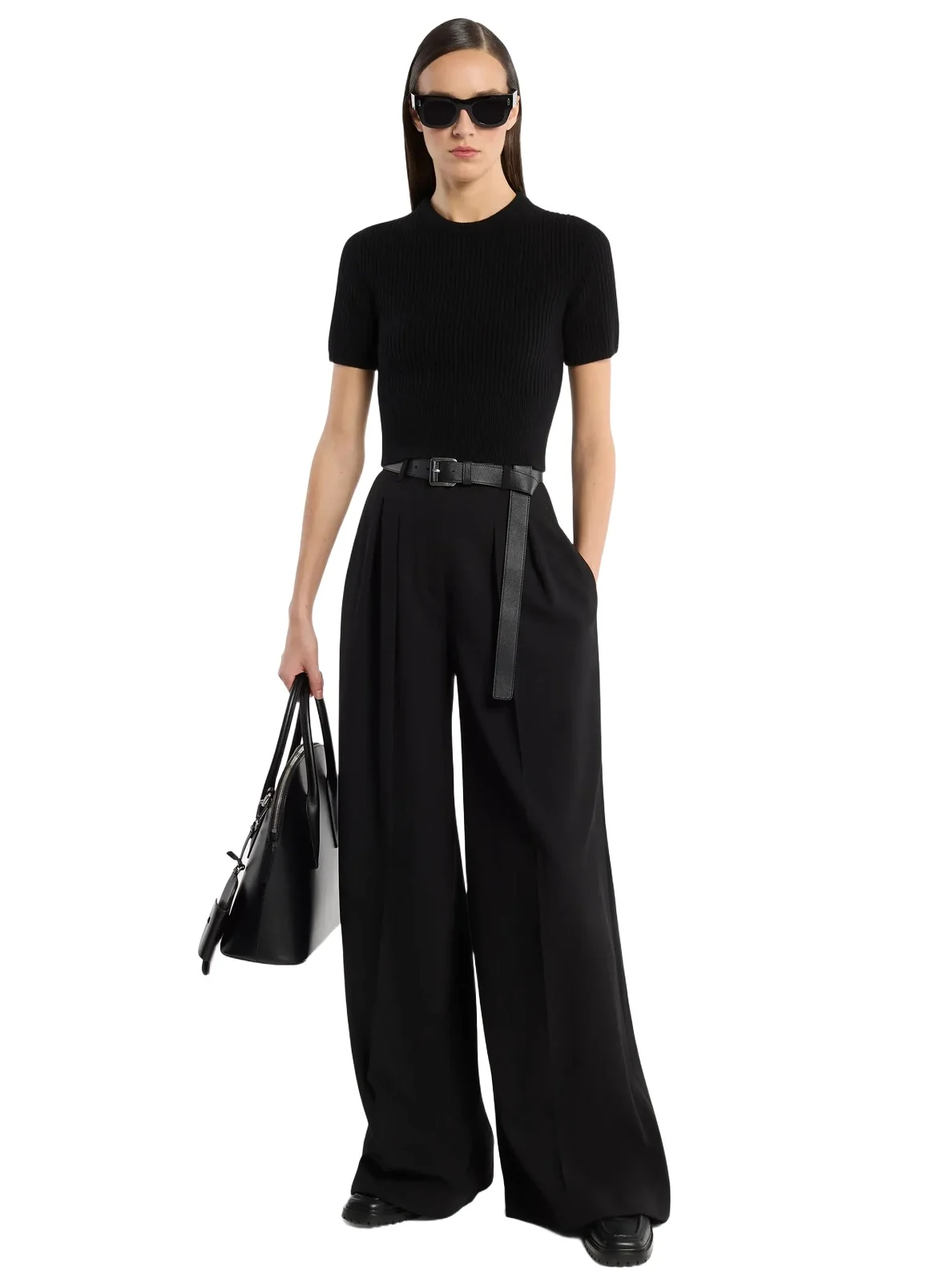 Shannon High-Rise Stretch Wool Crepe Wide-Leg Trousers in Black Shannon High-Rise Stretch Wool Crepe Wide-Leg Trousers in Black