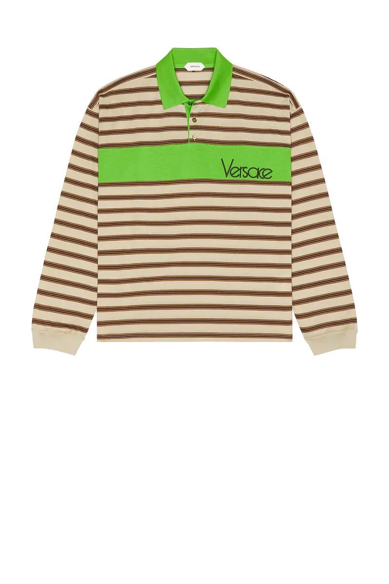 Versace Polo With Intarsia And Vintage Logo Embroidery | Thumbnail 4 Versace Polo With Intarsia And Vintage Logo Embroidery | Thumbnail 4