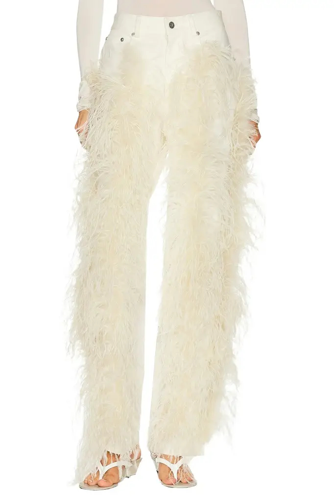 Stretch Cotton Twill Denim Pant With Feathers Stretch Cotton Twill Denim Pant With Feathers