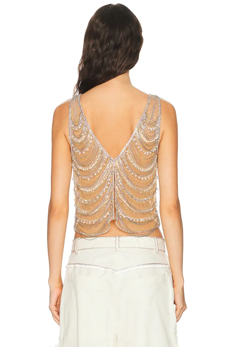 LaPointe Draped Crystal Embroidery V Neck Tank Top | Thumbnail 3