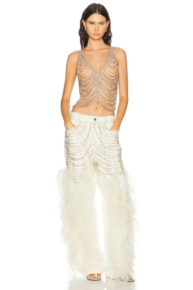 LaPointe Draped Crystal Embroidery V Neck Tank Top | Thumbnail 4