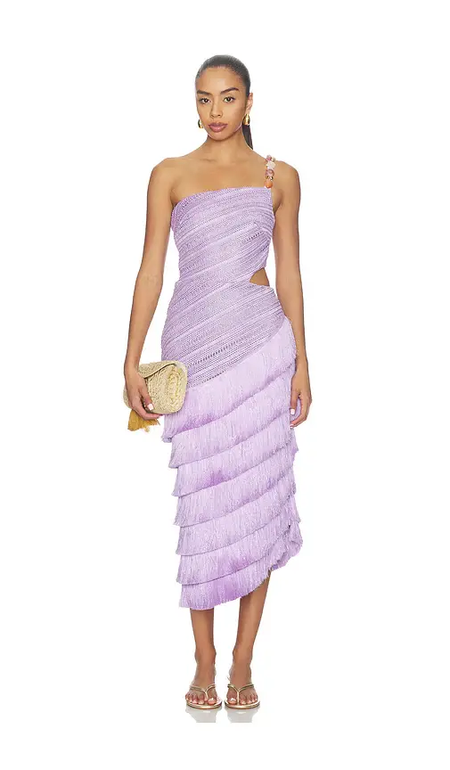 PatBo Lila Fringe Cut Out Midi Dress | Image 1 PatBo Lila Fringe Cut Out Midi Dress | Image 1