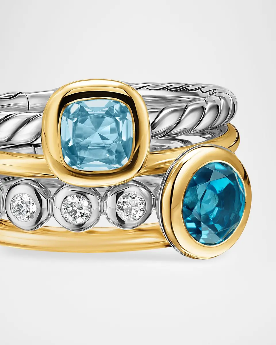 David Yurman DY Mercer Color Stone Multi Row Ring with Blue Topaz and Diamonds in Silver and 18K Gold, 10mm, Size 7 | Thumbnail 2 David Yurman DY Mercer Color Stone Multi Row Ring with Blue Topaz and Diamonds in Silver and 18K Gold, 10mm, Size 7 | Thumbnail 2