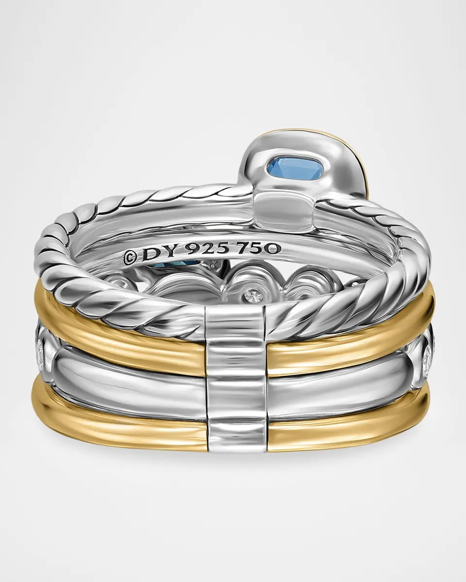 David Yurman DY Mercer Color Stone Multi Row Ring with Blue Topaz and Diamonds in Silver and 18K Gold, 10mm, Size 7 | Thumbnail 3 David Yurman DY Mercer Color Stone Multi Row Ring with Blue Topaz and Diamonds in Silver and 18K Gold, 10mm, Size 7 | Thumbnail 3
