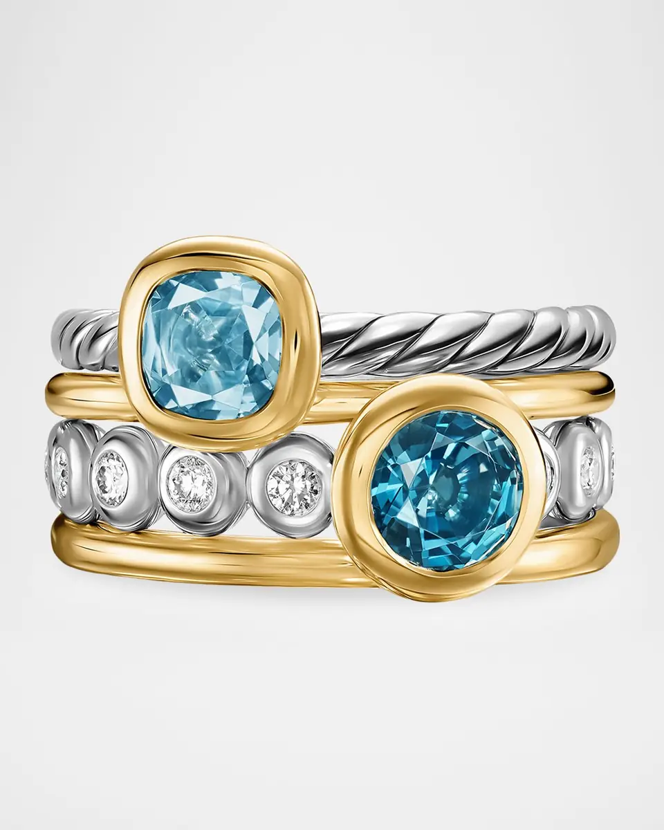 David Yurman DY Mercer Color Stone Multi Row Ring with Blue Topaz and Diamonds in Silver and 18K Gold, 10mm, Size 7 | Thumbnail 4 David Yurman DY Mercer Color Stone Multi Row Ring with Blue Topaz and Diamonds in Silver and 18K Gold, 10mm, Size 7 | Thumbnail 4