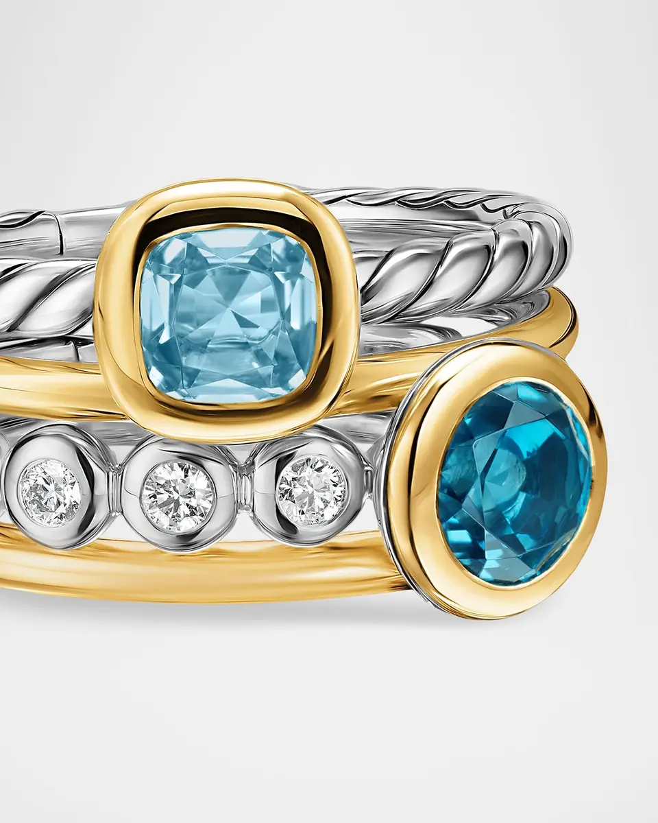 David Yurman DY Mercer Color Stone Multi Row Ring with Blue Topaz and Diamonds in Silver and 18K Gold, 10mm, Size 6 | Thumbnail 2 David Yurman DY Mercer Color Stone Multi Row Ring with Blue Topaz and Diamonds in Silver and 18K Gold, 10mm, Size 6 | Thumbnail 2