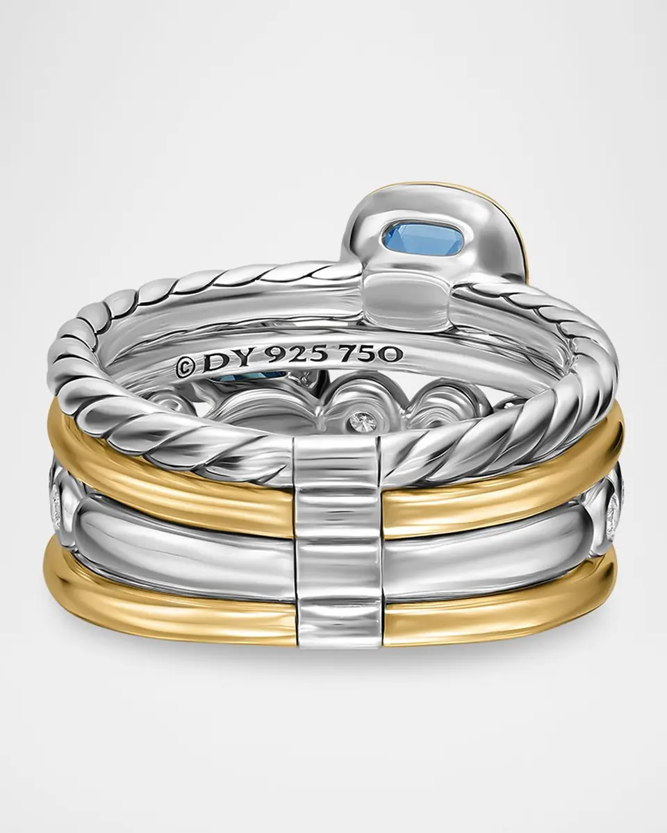David Yurman DY Mercer Color Stone Multi Row Ring with Blue Topaz and Diamonds in Silver and 18K Gold, 10mm, Size 6 | Thumbnail 3 David Yurman DY Mercer Color Stone Multi Row Ring with Blue Topaz and Diamonds in Silver and 18K Gold, 10mm, Size 6 | Thumbnail 3