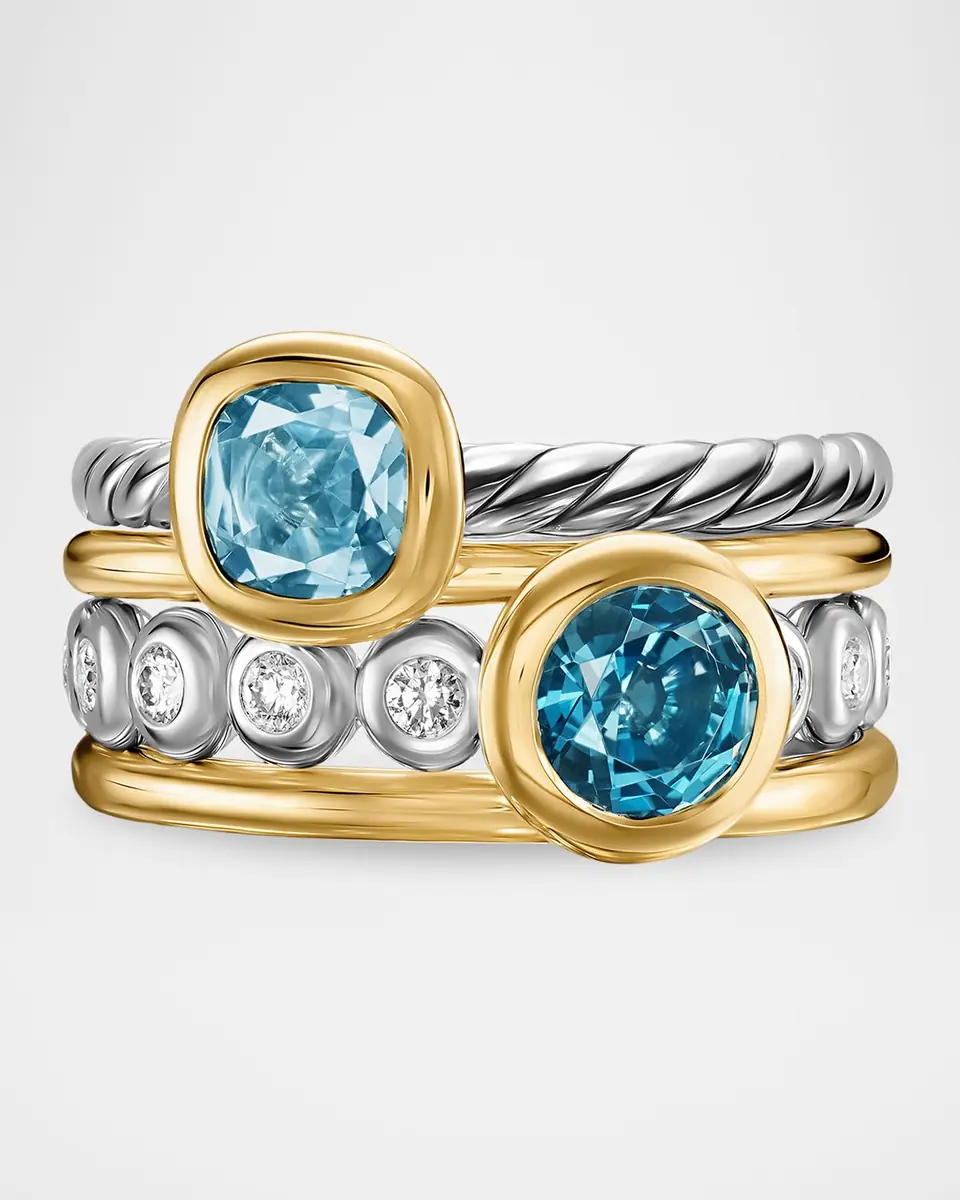 David Yurman DY Mercer Color Stone Multi Row Ring with Blue Topaz and Diamonds in Silver and 18K Gold, 10mm, Size 6 | Thumbnail 4 David Yurman DY Mercer Color Stone Multi Row Ring with Blue Topaz and Diamonds in Silver and 18K Gold, 10mm, Size 6 | Thumbnail 4