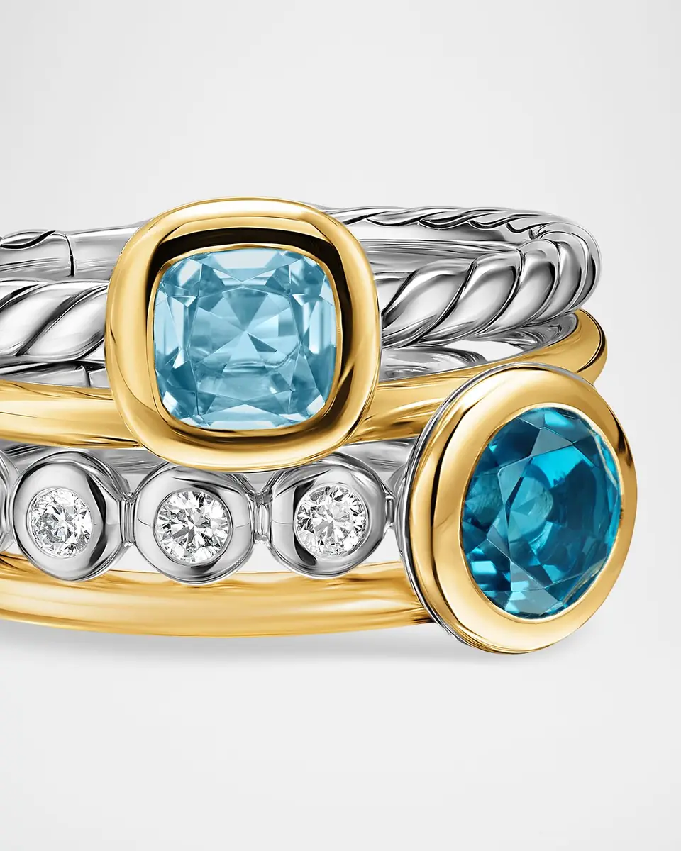 David Yurman DY Mercer Color Stone Multi Row Ring with Blue Topaz and Diamonds in Silver and 18K Gold, 10mm, Size 9 | Thumbnail 2 David Yurman DY Mercer Color Stone Multi Row Ring with Blue Topaz and Diamonds in Silver and 18K Gold, 10mm, Size 9 | Thumbnail 2