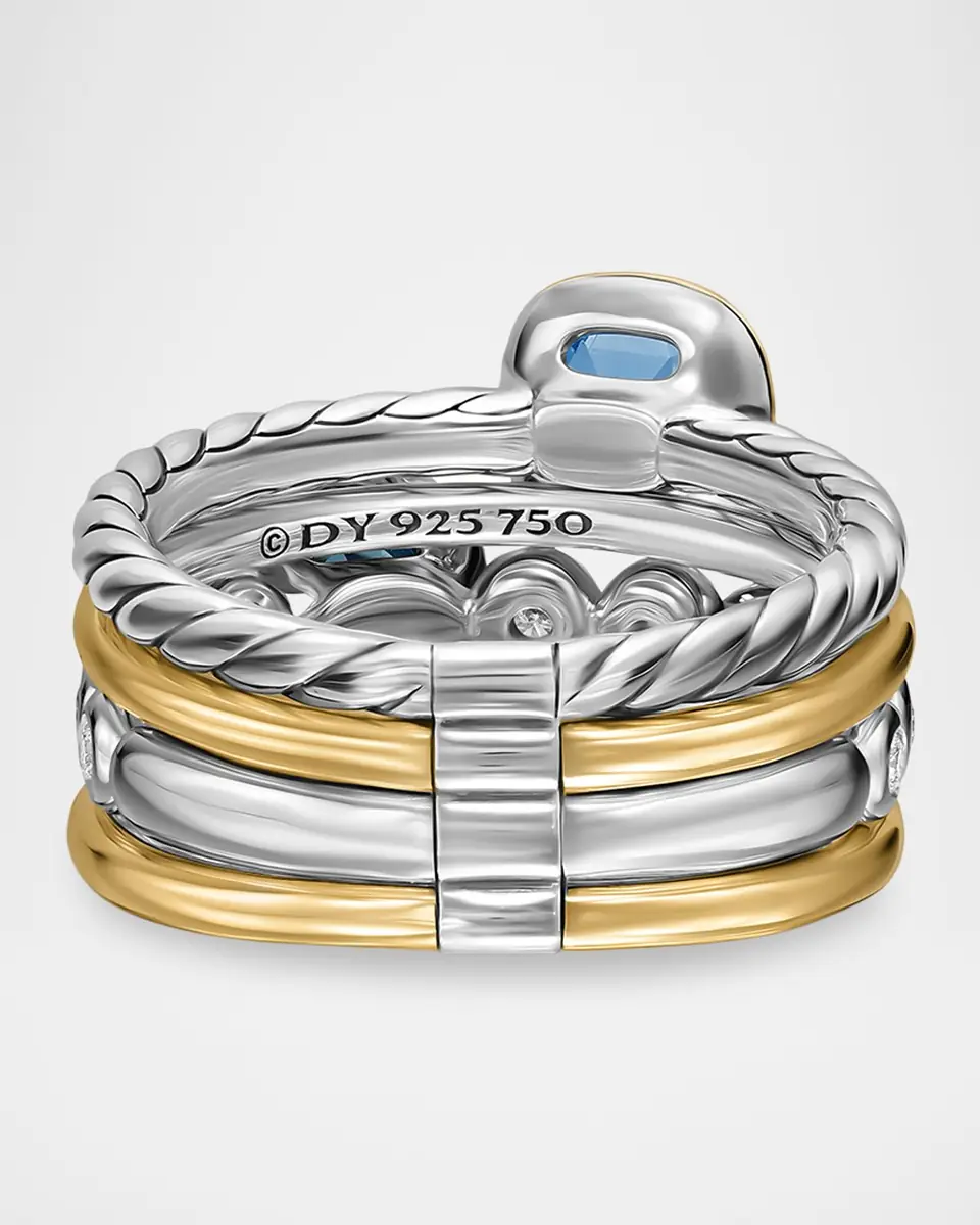 David Yurman DY Mercer Color Stone Multi Row Ring with Blue Topaz and Diamonds in Silver and 18K Gold, 10mm, Size 9 | Thumbnail 3 David Yurman DY Mercer Color Stone Multi Row Ring with Blue Topaz and Diamonds in Silver and 18K Gold, 10mm, Size 9 | Thumbnail 3