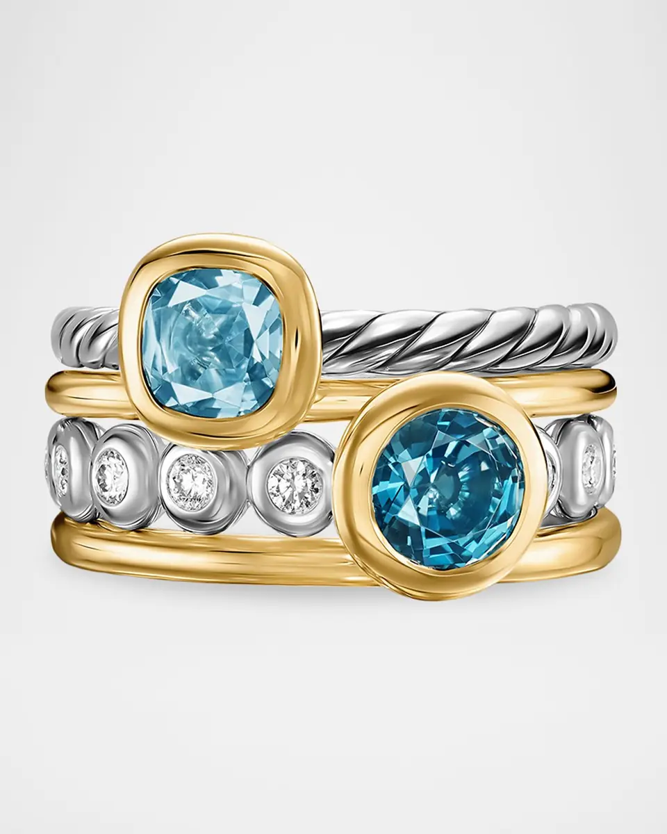 David Yurman DY Mercer Color Stone Multi Row Ring with Blue Topaz and Diamonds in Silver and 18K Gold, 10mm, Size 9 | Thumbnail 4 David Yurman DY Mercer Color Stone Multi Row Ring with Blue Topaz and Diamonds in Silver and 18K Gold, 10mm, Size 9 | Thumbnail 4