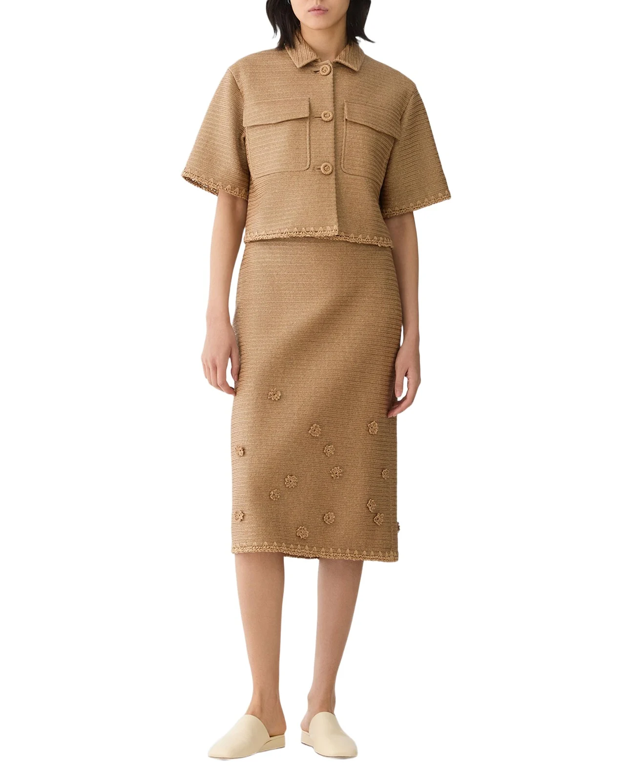Raffia-Effect Jersey Knit Midi Skirt Raffia-Effect Jersey Knit Midi Skirt