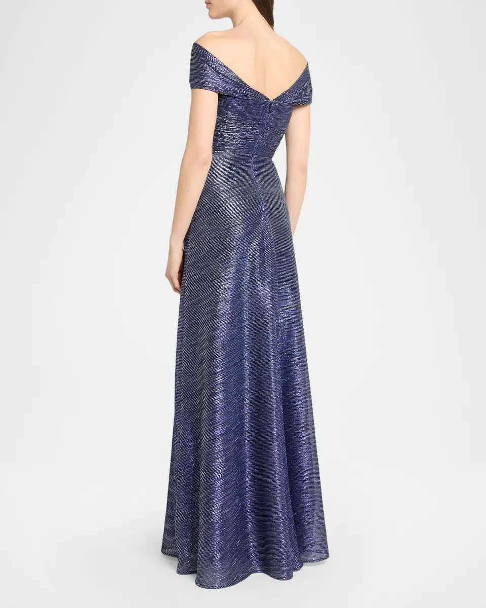 Talbot Runhof Off-The-Shoulder Metallic Voile Long Dress | Thumbnail 2
