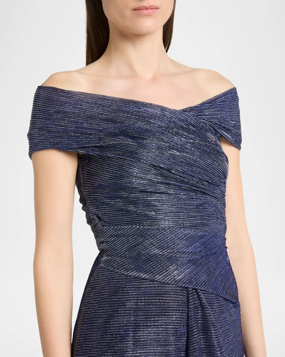 Talbot Runhof Off-The-Shoulder Metallic Voile Long Dress | Thumbnail 4