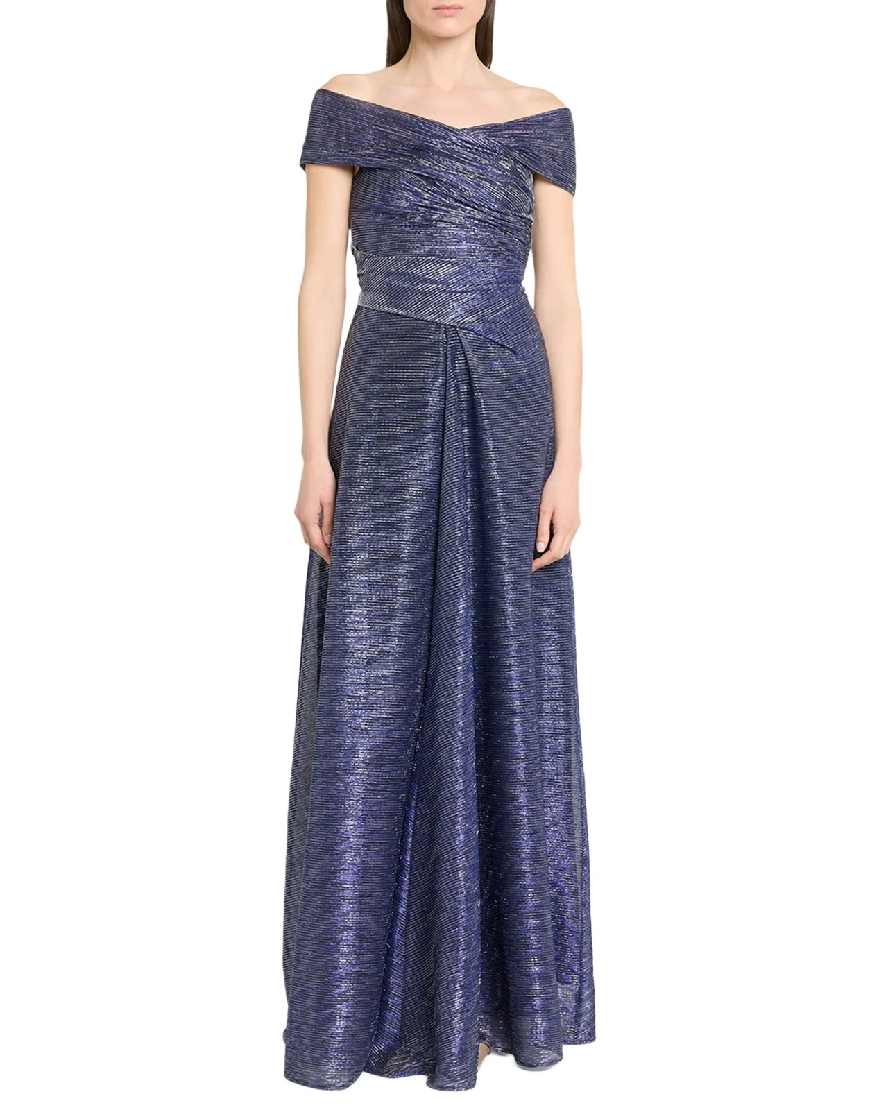 Off-The-Shoulder Metallic Voile Long Dress Off-The-Shoulder Metallic Voile Long Dress