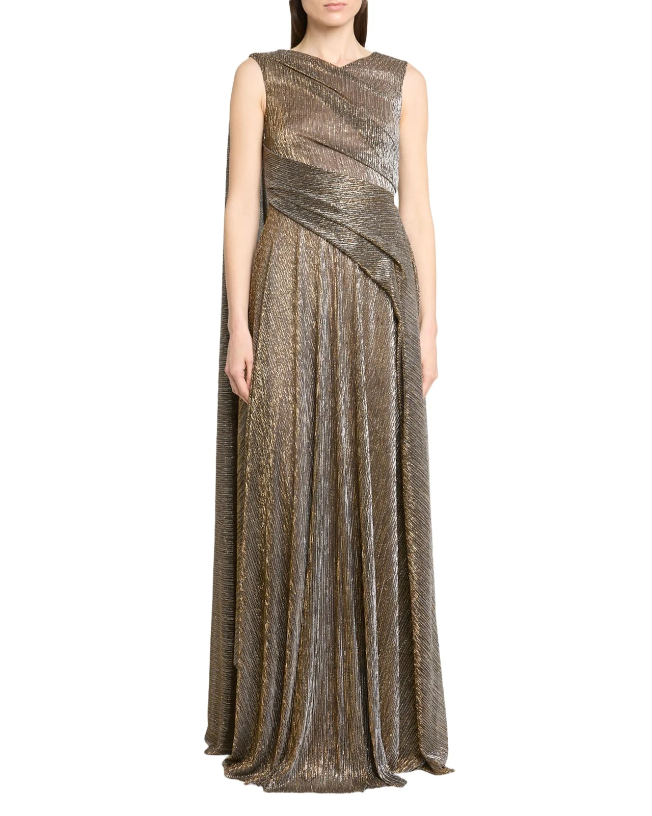 Shimmering Draped Sleeveless Evening Dress Shimmering Draped Sleeveless Evening Dress