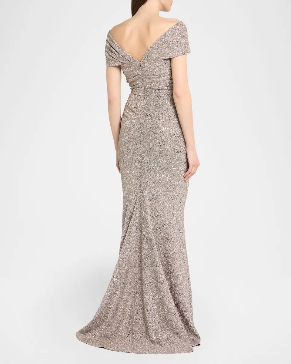 Talbot Runhof Crisscross Off-The-Shoulder Shimmering Jersey Gown | Thumbnail 2 Talbot Runhof Crisscross Off-The-Shoulder Shimmering Jersey Gown | Thumbnail 2