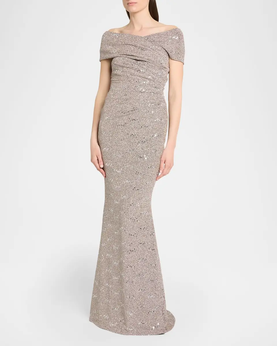 Talbot Runhof Crisscross Off-The-Shoulder Shimmering Jersey Gown | Thumbnail 3 Talbot Runhof Crisscross Off-The-Shoulder Shimmering Jersey Gown | Thumbnail 3