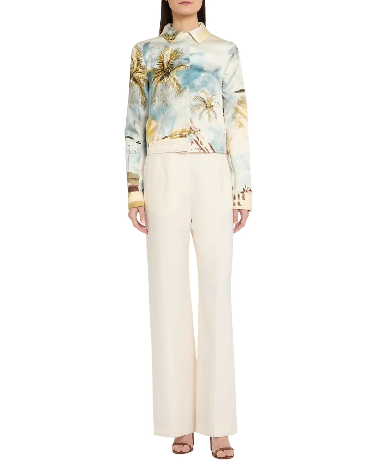 Oscar de la Renta Landscape-Print Satin Single-Breasted Jacket