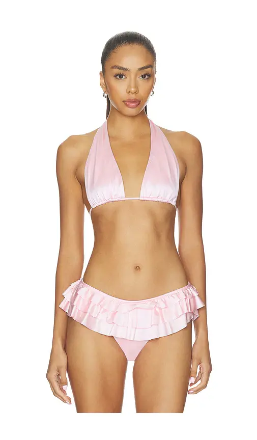 Skims Satin Swim Plunge Bikini Top | Image 1 Skims Satin Swim Plunge Bikini Top | Image 1