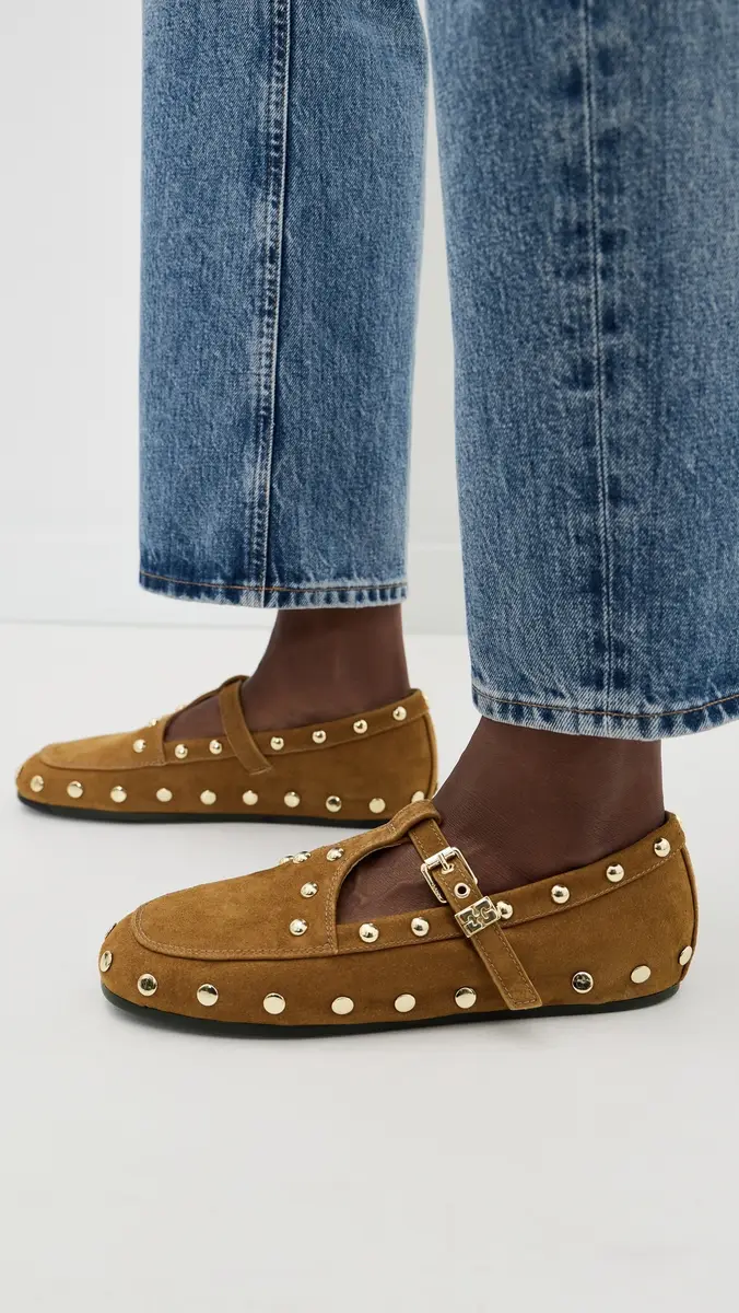 Ganni Mary Jenny Studs Suede Flats | Thumbnail 3 Ganni Mary Jenny Studs Suede Flats | Thumbnail 3