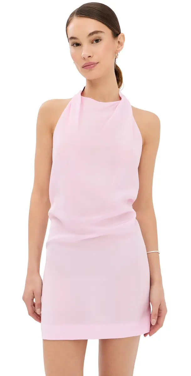 WARDROBE.NYC WARDROBE. NYC Liquid Halter Mini Dress Baby Pink | Image 1 WARDROBE.NYC WARDROBE. NYC Liquid Halter Mini Dress Baby Pink | Image 1