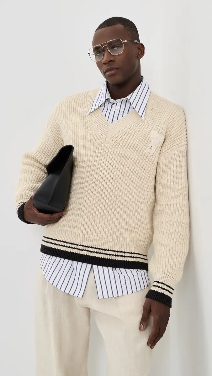 AMI Ribbed V Neck Sweater | Thumbnail 2