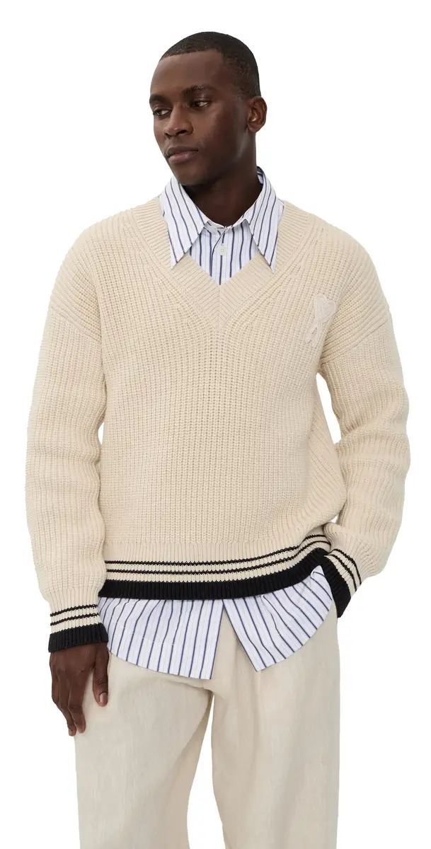 AMI Ribbed V Neck Sweater