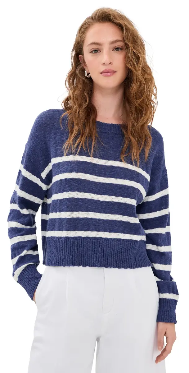 Marine Layer eabreeze Crew Neck Sweater Navy/White tripe | Image 1 Marine Layer eabreeze Crew Neck Sweater Navy/White tripe | Image 1