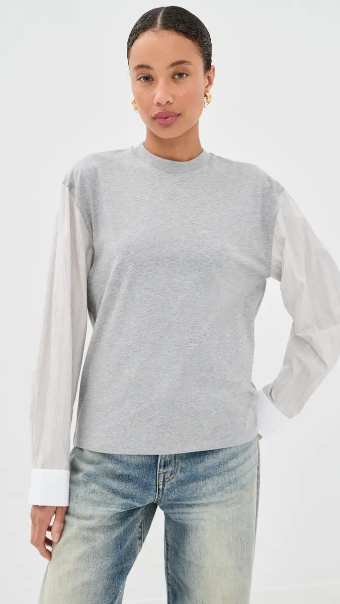 Meryll Rogge T-Shirt with Shirting Sleeves Grey Multi | Thumbnail 3 Meryll Rogge T-Shirt with Shirting Sleeves Grey Multi | Thumbnail 3