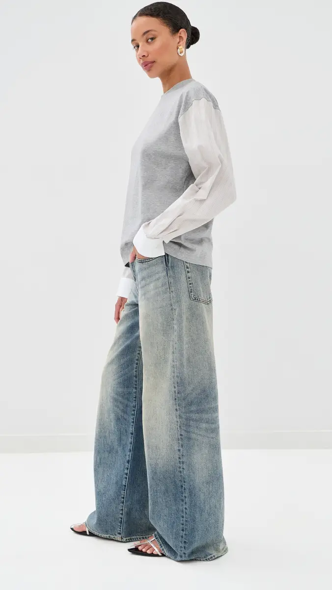 Meryll Rogge T-Shirt with Shirting Sleeves Grey Multi | Thumbnail 5 Meryll Rogge T-Shirt with Shirting Sleeves Grey Multi | Thumbnail 5