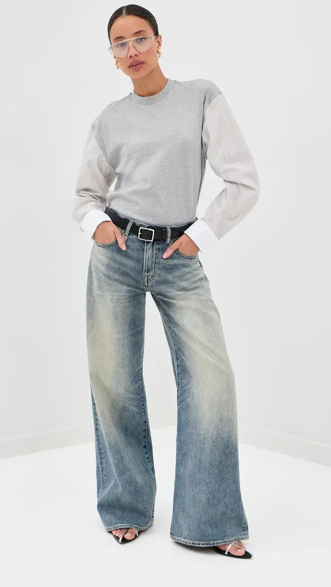 Meryll Rogge T-Shirt with Shirting Sleeves Grey Multi | Thumbnail 6 Meryll Rogge T-Shirt with Shirting Sleeves Grey Multi | Thumbnail 6