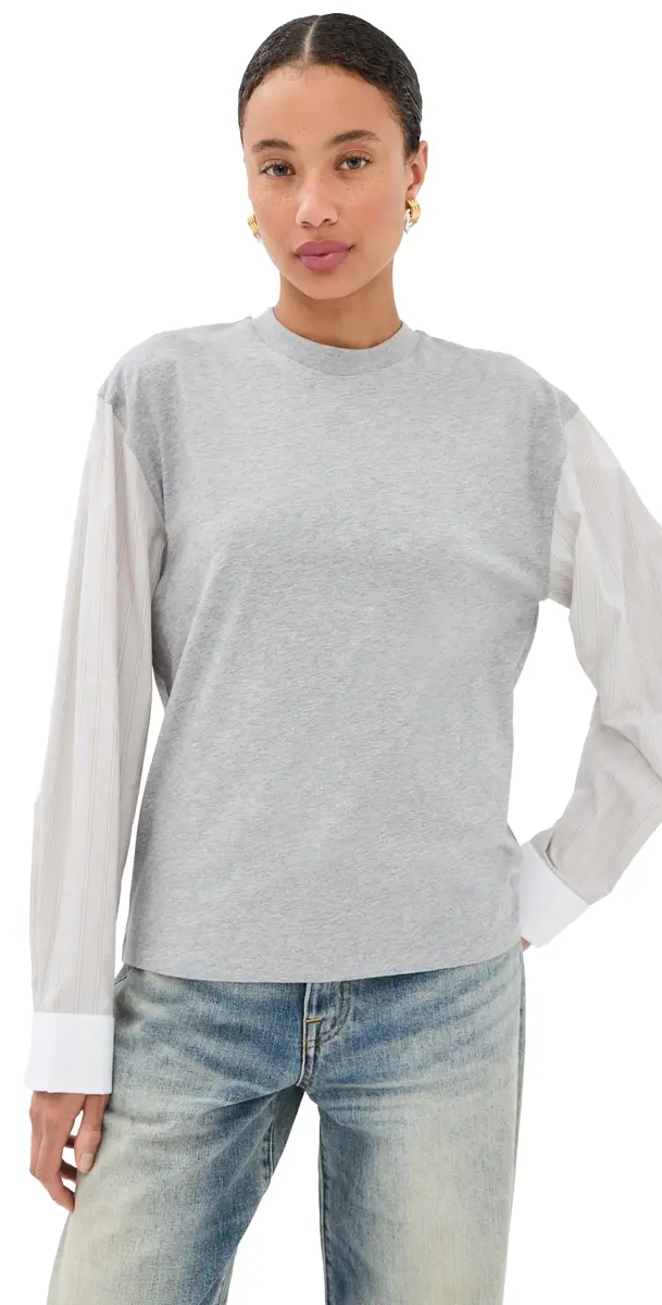 Meryll Rogge T-Shirt with hirting Sleeves Grey Multi | Image 1 Meryll Rogge T-Shirt with hirting Sleeves Grey Multi | Image 1