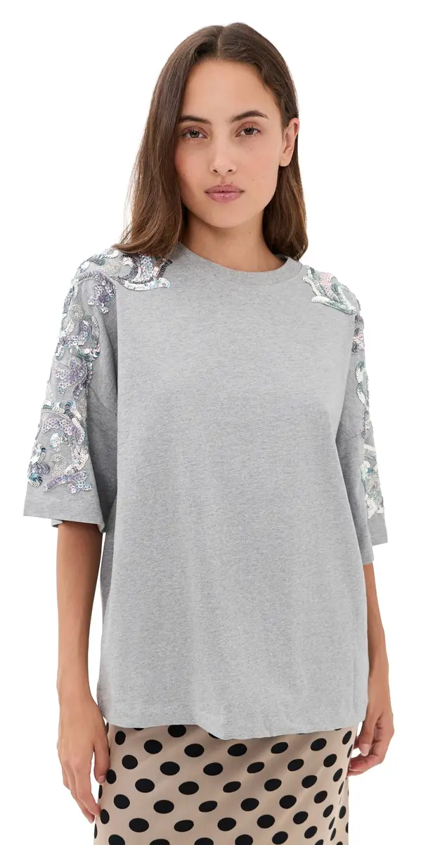 ESSENTIEL ANTWERP Jangoo Embroidered T-Shirt Silver Lining | Image 1 ESSENTIEL ANTWERP Jangoo Embroidered T-Shirt Silver Lining | Image 1