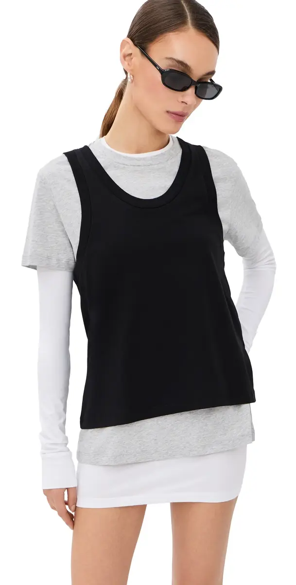 WARDROBE.NYC WARDROBE. NYC Layered Mini Tee White/Grey arl/Black | Image 1 WARDROBE.NYC WARDROBE. NYC Layered Mini Tee White/Grey arl/Black | Image 1