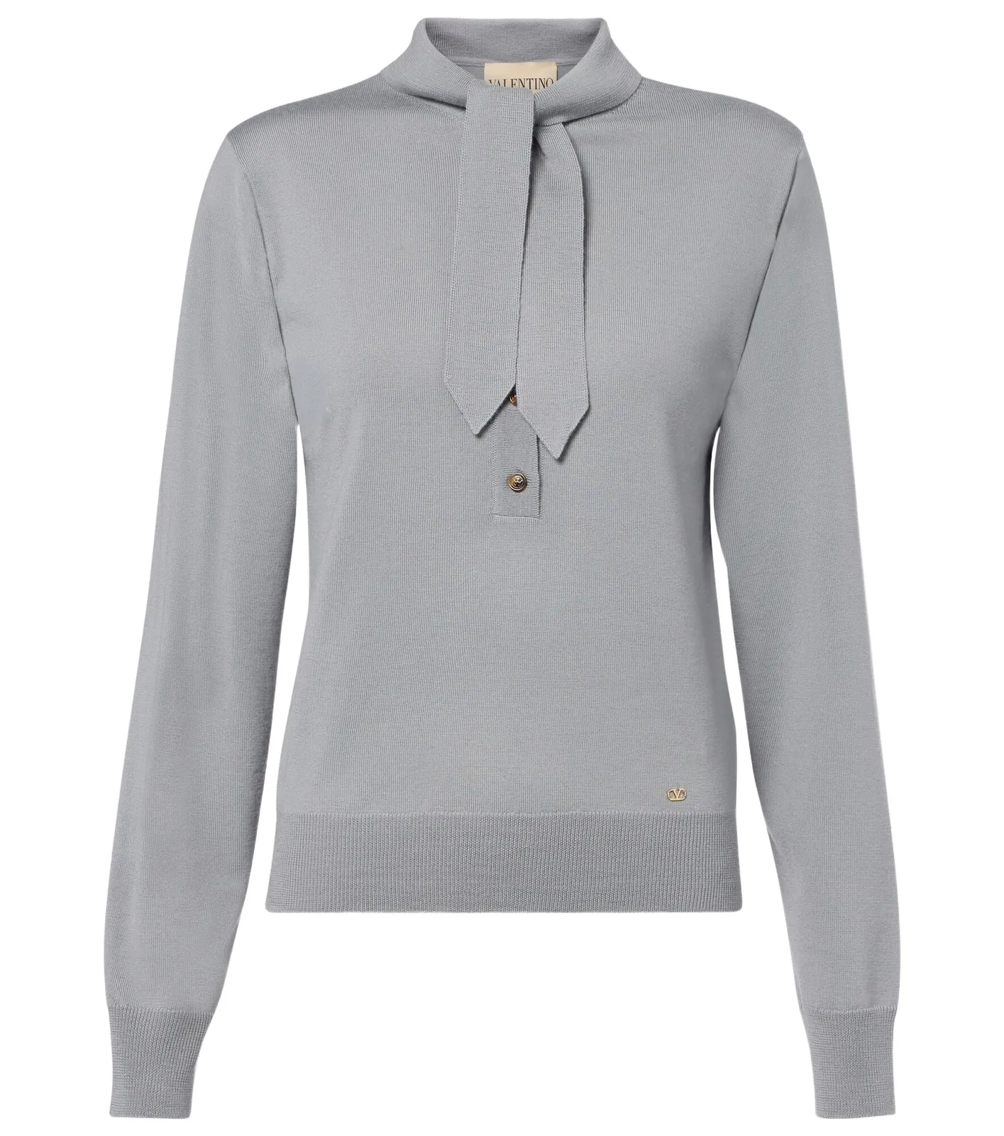 Tie-neck virgin wool sweater