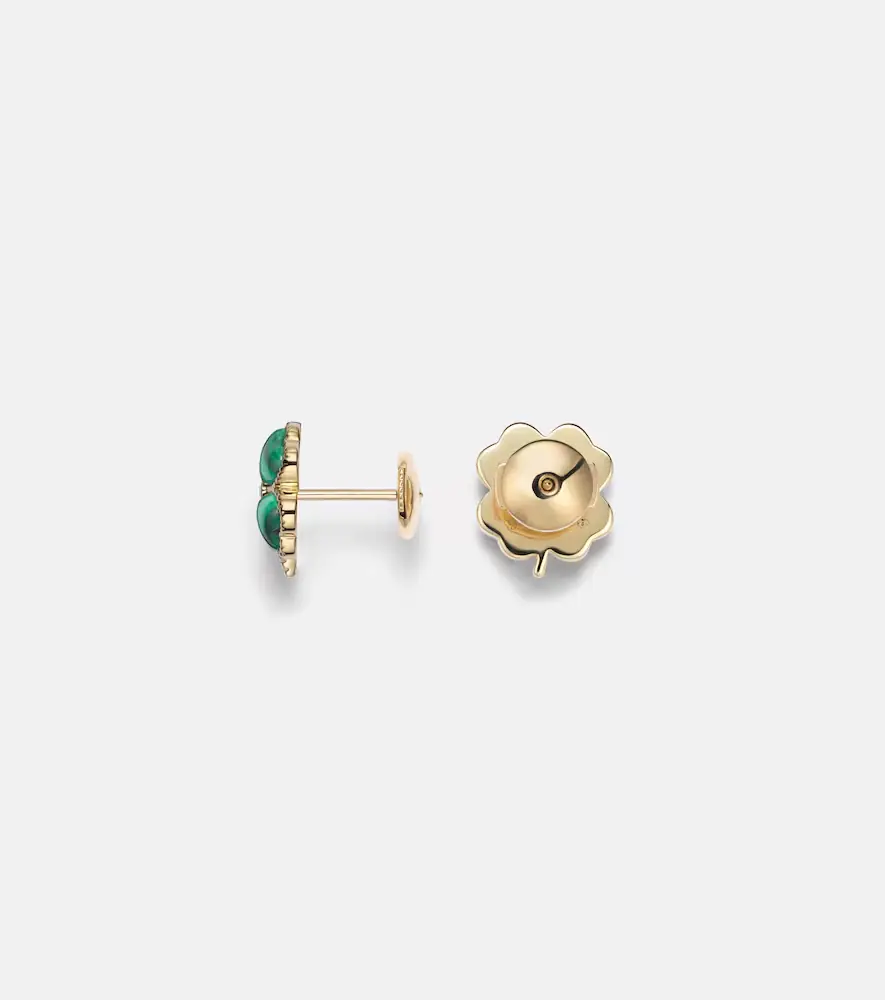 Yvonne Léon Yvonne Léon Puces Dôme Trèfle 9kt gold earrings with malachite and diamonds | Thumbnail 4 Yvonne Léon Yvonne Léon Puces Dôme Trèfle 9kt gold earrings with malachite and diamonds | Thumbnail 4