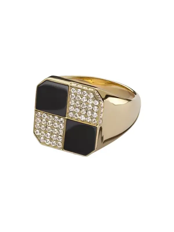 Yvonne Léon Damier 9kt gold ring with diamonds and onyx Yvonne Léon Damier 9kt gold ring with diamonds and onyx
