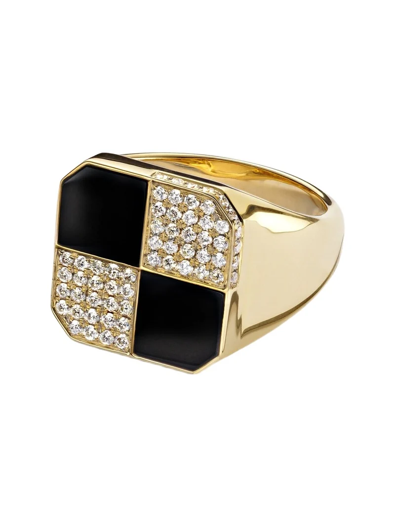 Damier 9kt gold ring with diamonds and onyx