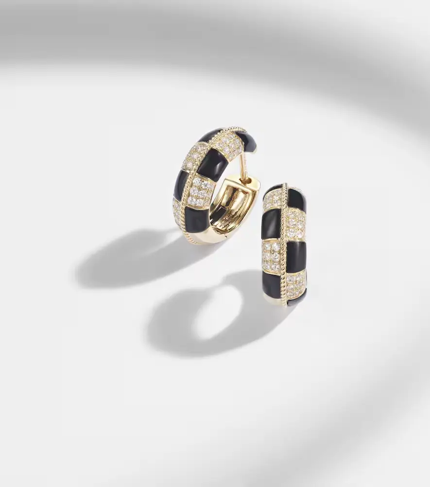 Yvonne Léon Mini 9kt gold earrings with diamonds and onyx | Thumbnail 5 Yvonne Léon Mini 9kt gold earrings with diamonds and onyx | Thumbnail 5