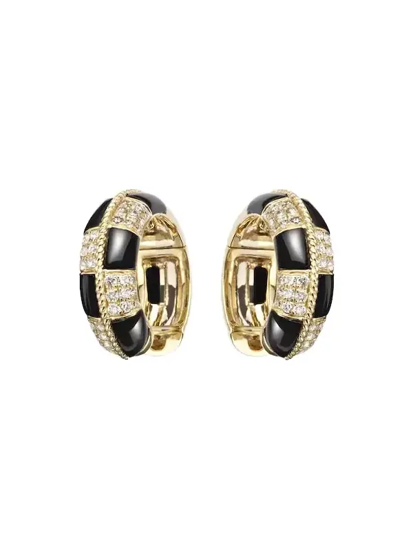 Yvonne Léon Mini 9kt gold earrings with diamonds and onyx Yvonne Léon Mini 9kt gold earrings with diamonds and onyx