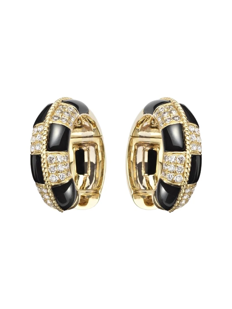 Mini 9kt gold earrings with diamonds and onyx