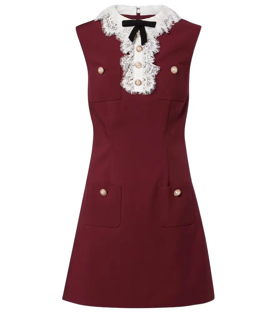Self-Portrait Lace-trimmed crêpe minidress | Image 1 Self-Portrait Lace-trimmed crêpe minidress | Image 1