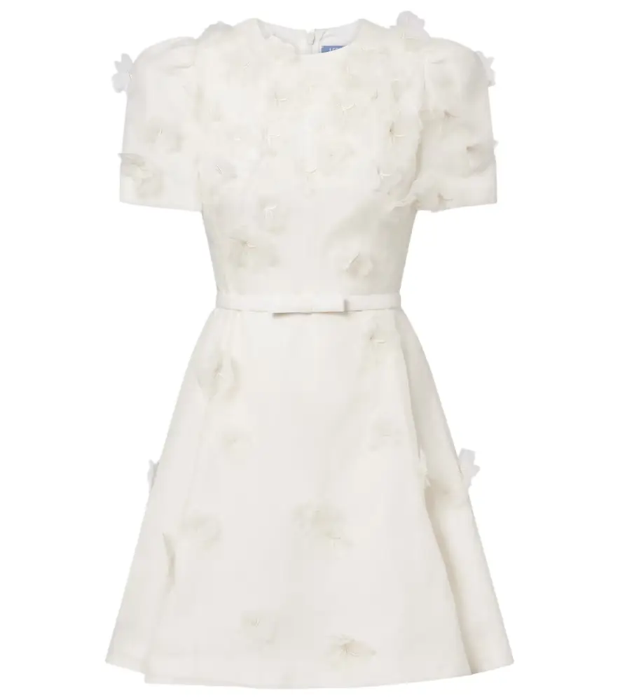 Elyse floral-appliqué linen and silk minidress Elyse floral-appliqué linen and silk minidress