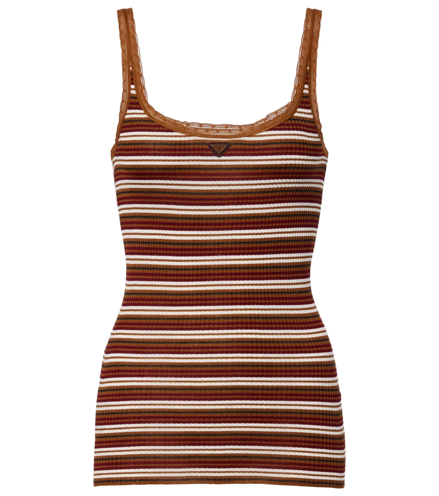 Prada Lace-trimmed striped cotton tank top
