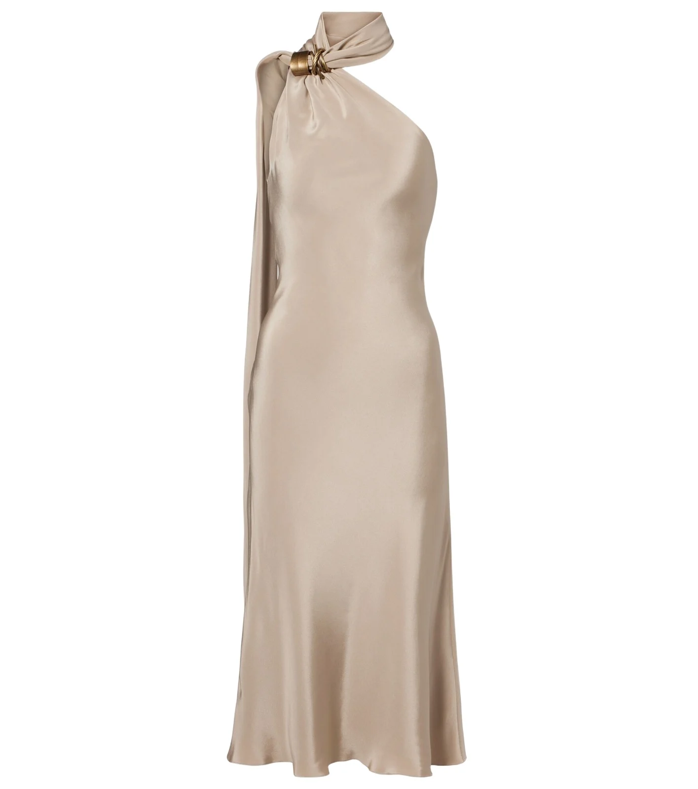 Elegante one-shoulder silk crêpe midi dress