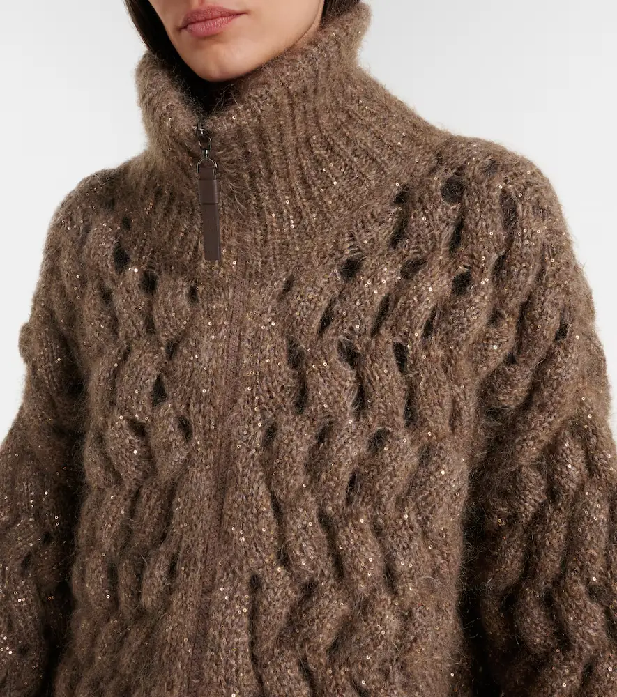 Brunello Cucinelli Open-knit sequined mohair and wool-blend cardigan | Thumbnail 3 Brunello Cucinelli Open-knit sequined mohair and wool-blend cardigan | Thumbnail 3