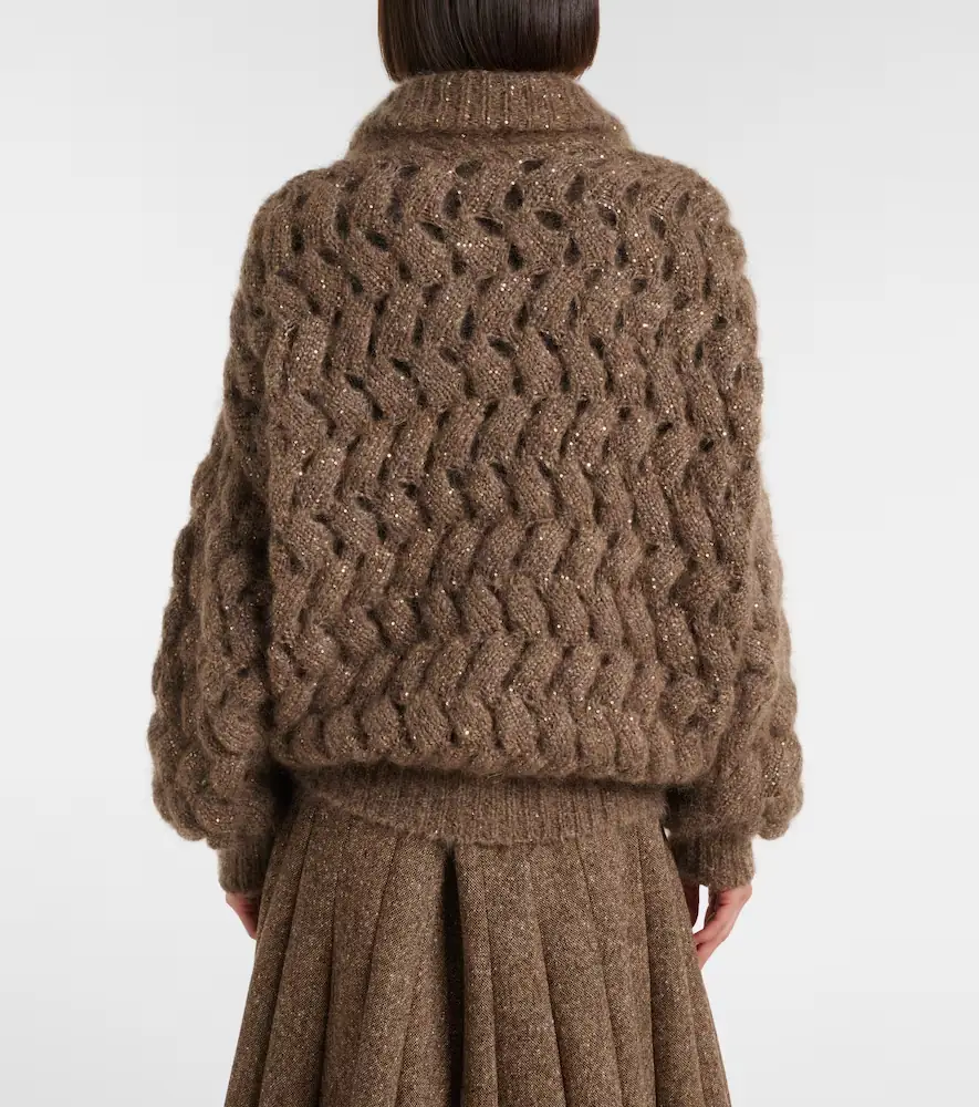 Brunello Cucinelli Open-knit sequined mohair and wool-blend cardigan | Thumbnail 5 Brunello Cucinelli Open-knit sequined mohair and wool-blend cardigan | Thumbnail 5