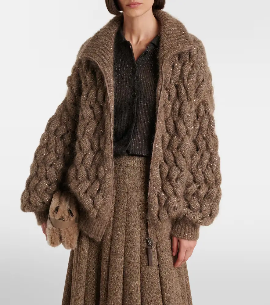 Brunello Cucinelli Open-knit sequined mohair and wool-blend cardigan | Thumbnail 6 Brunello Cucinelli Open-knit sequined mohair and wool-blend cardigan | Thumbnail 6